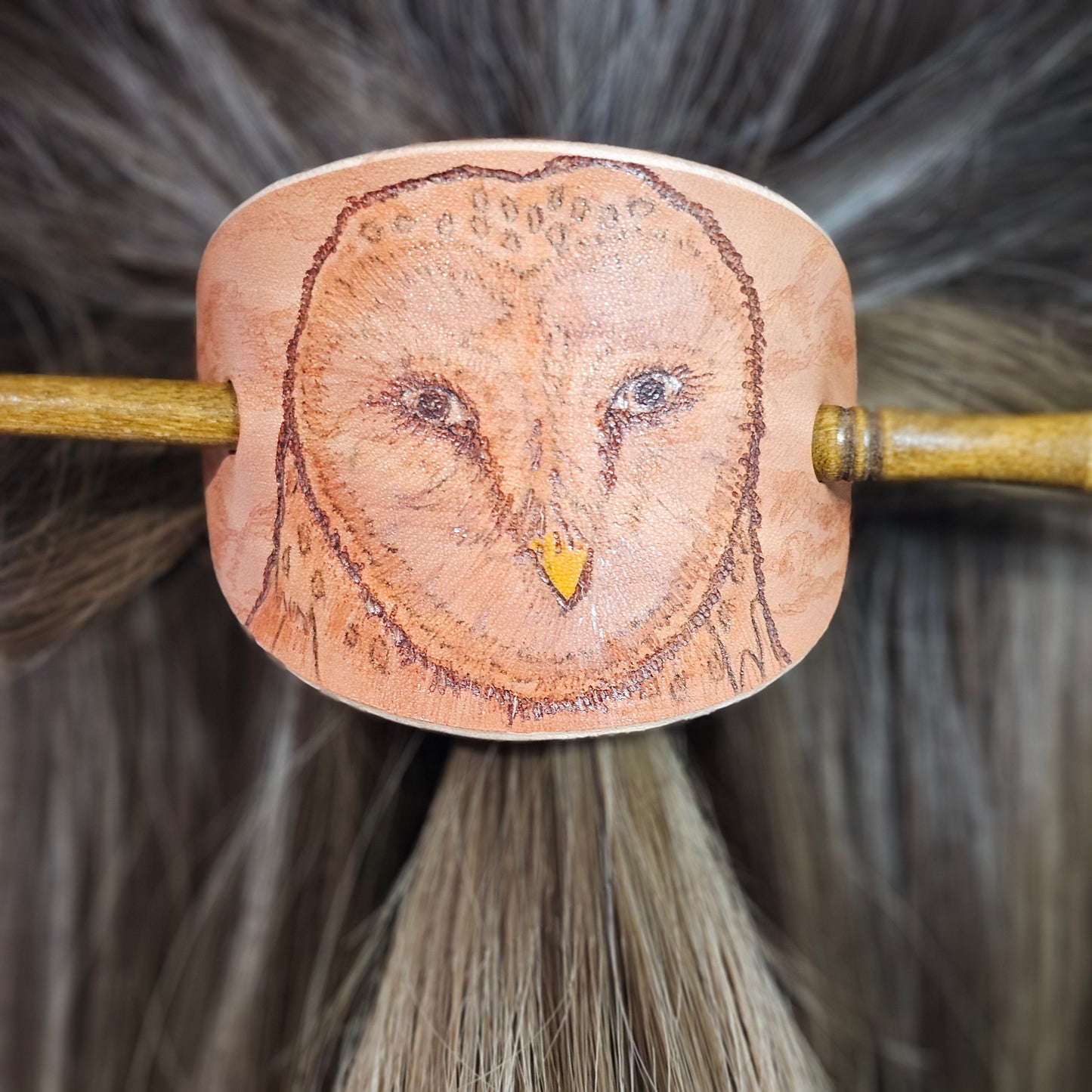 Barn Owl Leather Hair Barrette