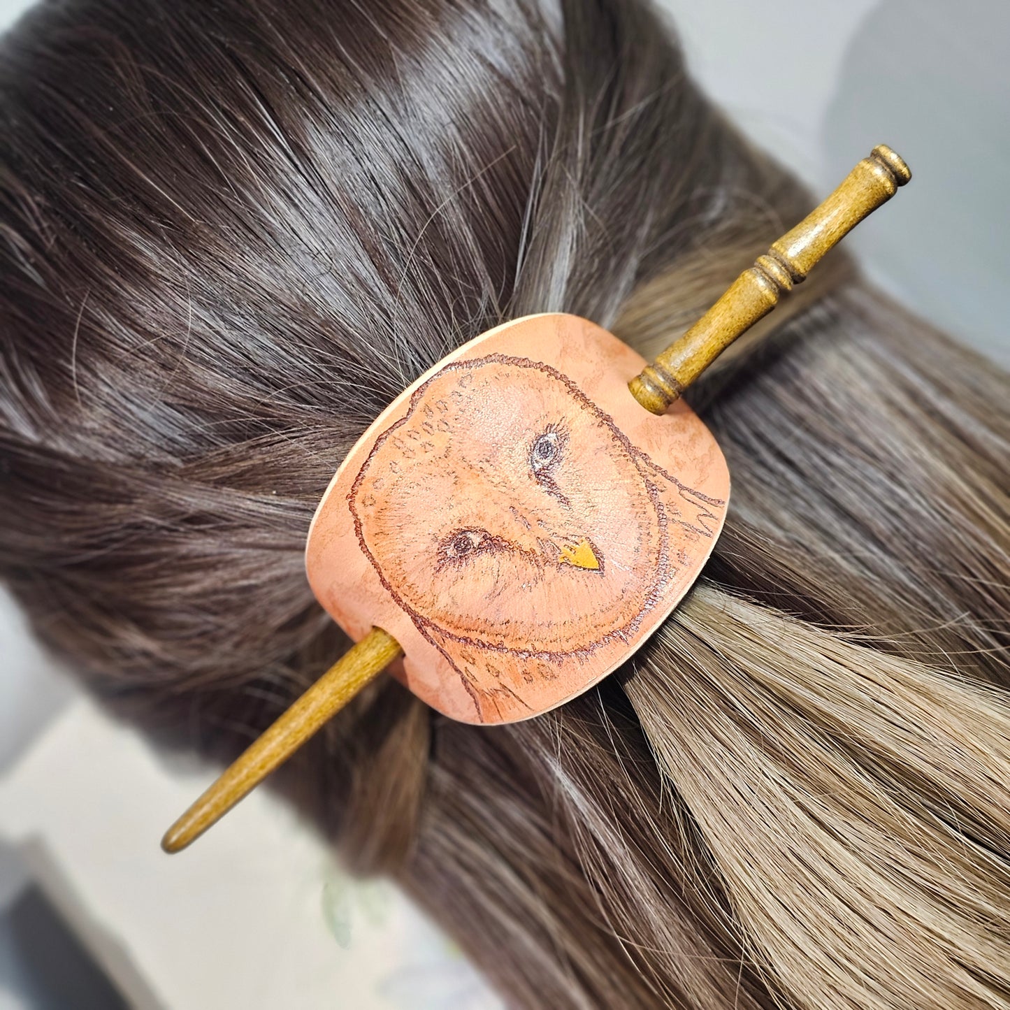 Barn Owl Leather Hair Barrette