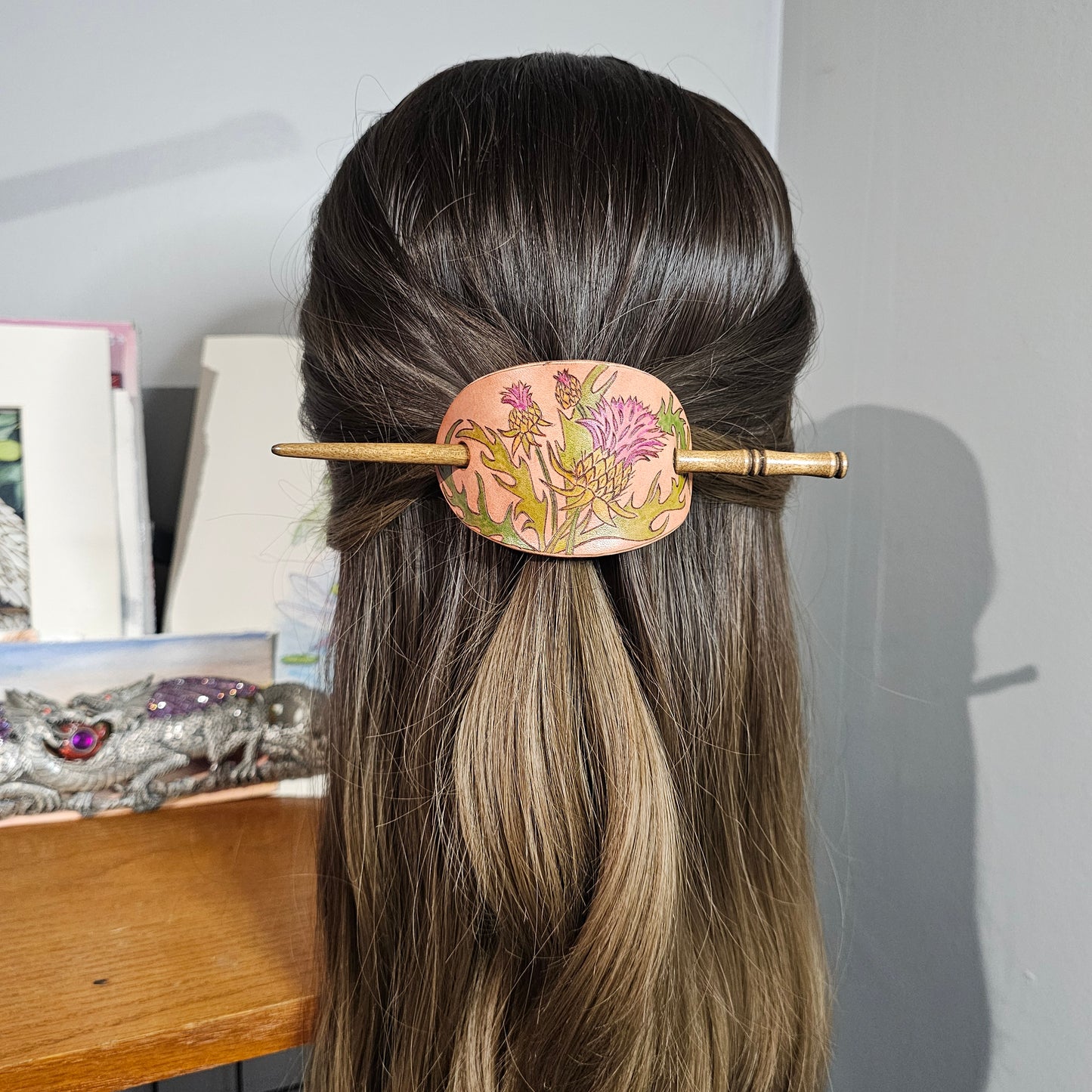 Thistle Leather Hair Barrette