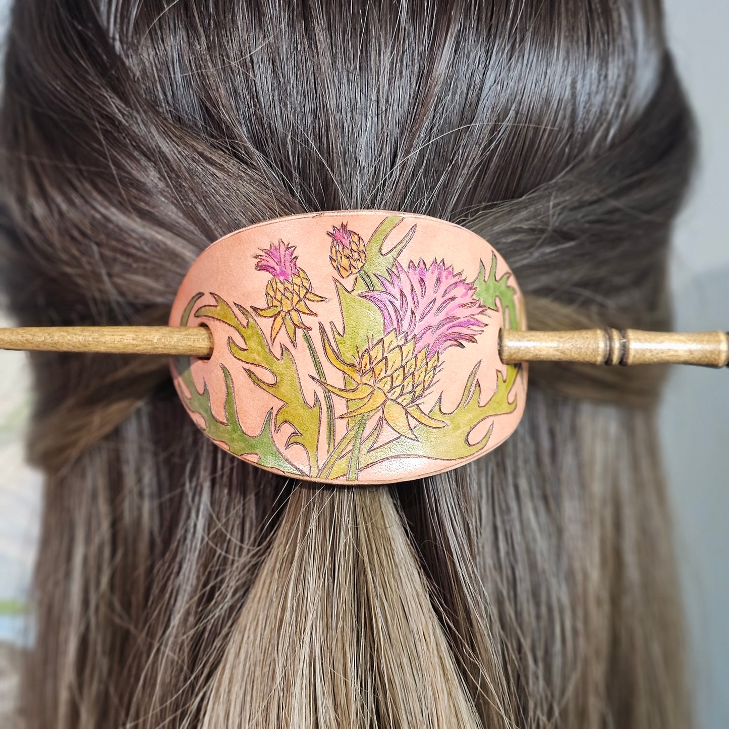 Thistle Leather Hair Barrette