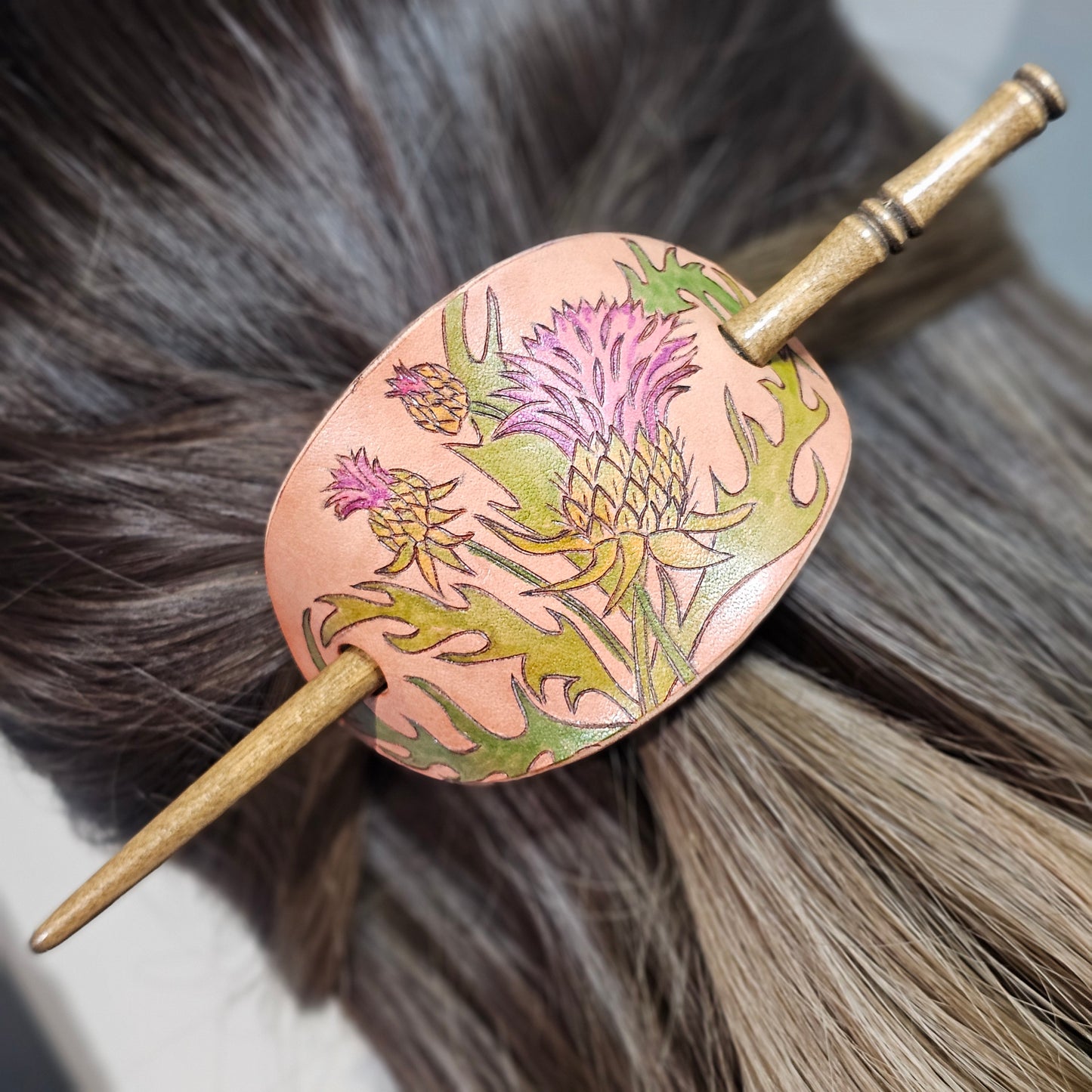 Thistle Leather Hair Barrette