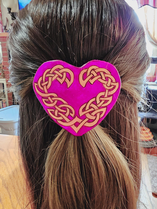 Celtic Heart Leather Hair Barrette