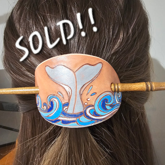 Whale Tail Leather Hair Barrette