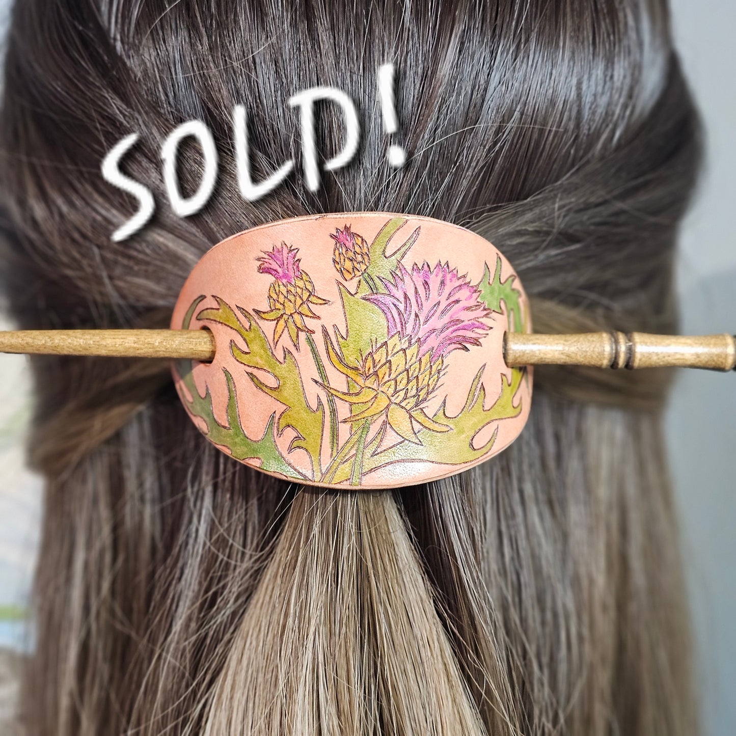 Thistle Leather Hair Barrette