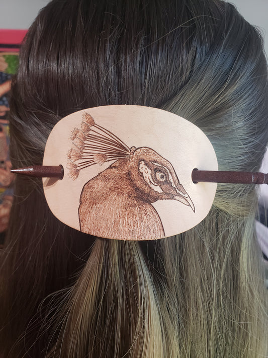Peacock Leather Hair Barrette