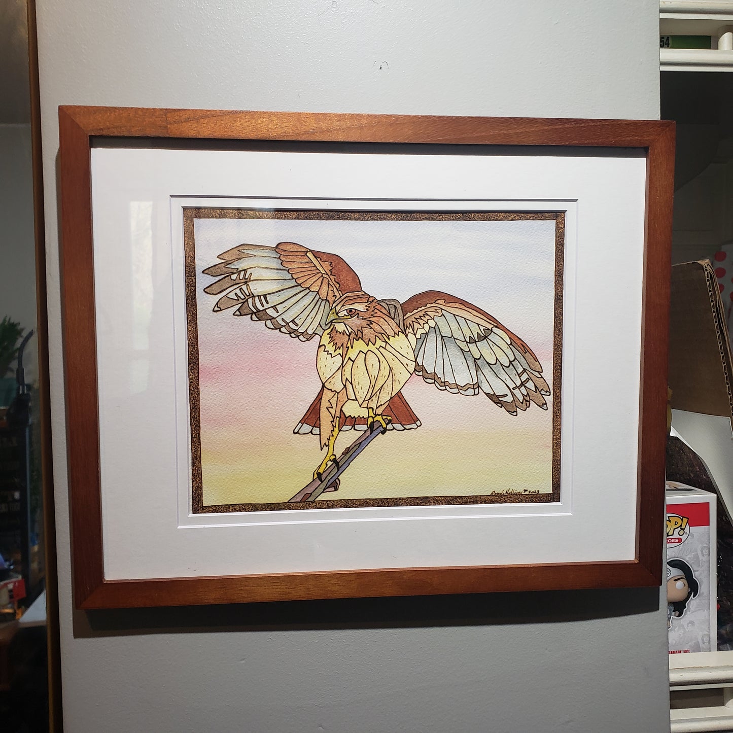 ORIGINAL "Morning Stretch" Red Tailed Hawk Art