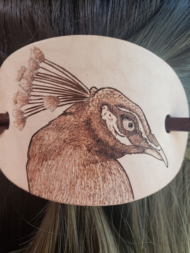 Peacock Leather Hair Barrette