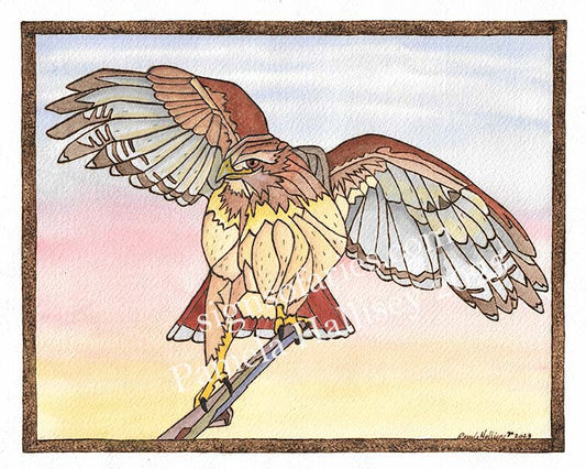 ORIGINAL "Morning Stretch" Red Tailed Hawk Art